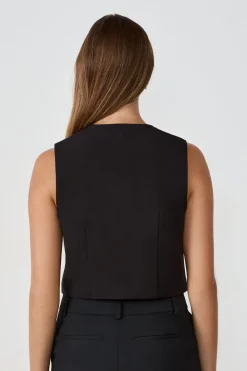 Online ETAM Top corto sin mangas con botones NEGRO