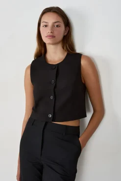 Online ETAM Top corto sin mangas con botones NEGRO