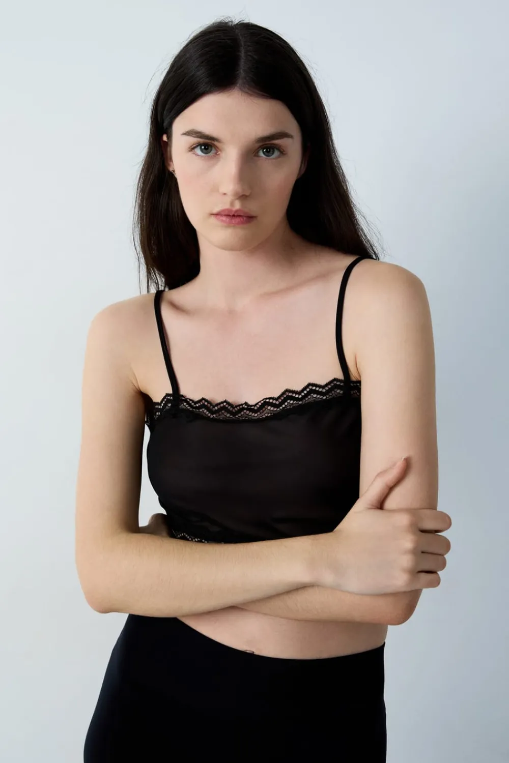 Sale ETAM Top corto transparente NEGRO