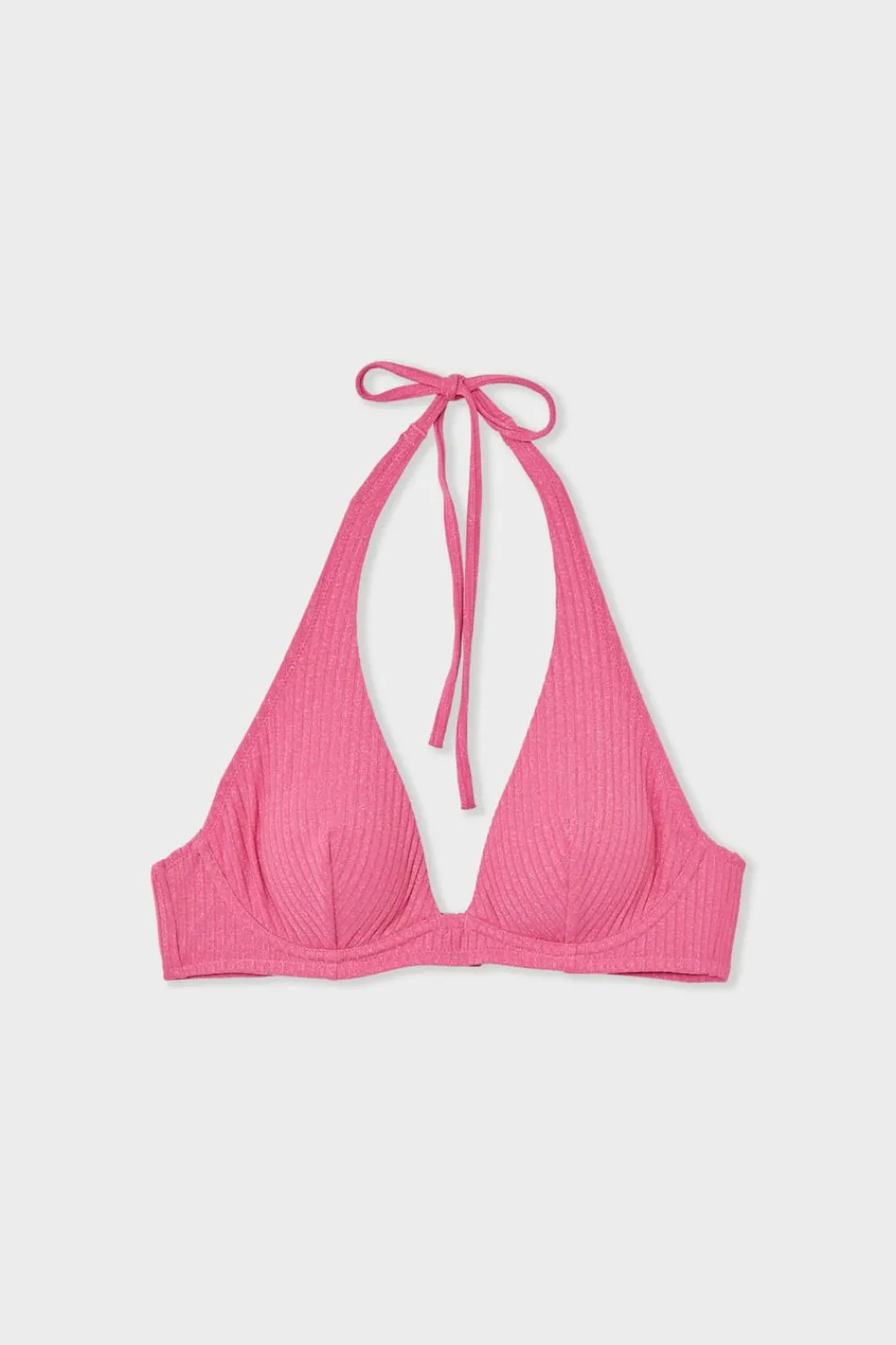 ETAM Top de bikini triangular de tejido brillante con aros ROSA