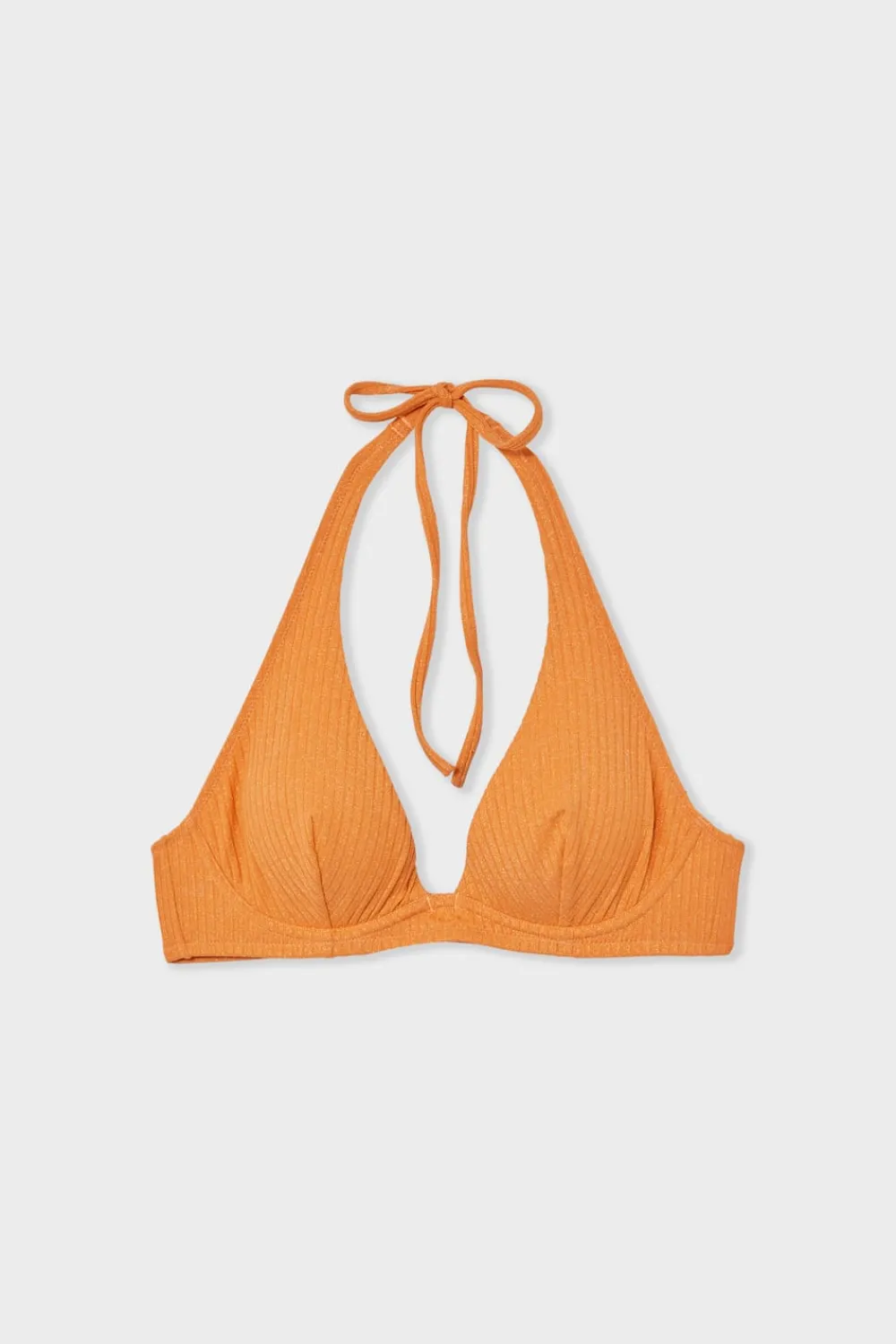 Discount ETAM Top de bikini triangular de tejido brillante con aros NARANJA
