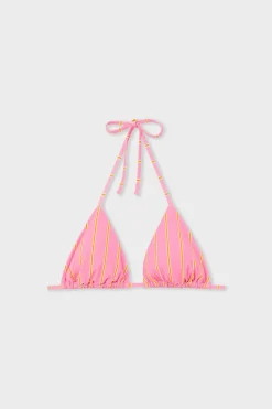 Clearance ETAM Top de bikini triangular a rayas IMP FOND ROSA
