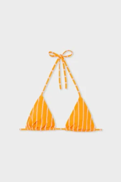 Best ETAM Top de bikini triangular a rayas IMP FD NARANJA