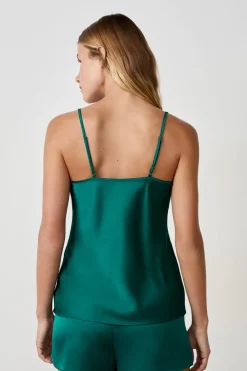 Hot ETAM Top de encaje satinado VERDE OSCURO