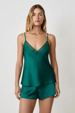 Hot ETAM Top de encaje satinado VERDE OSCURO