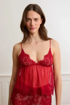 Clearance ETAM Top de encaje y guipur con lunares ROJO