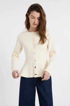 Hot ETAM Top de manga larga con botones dorados lino