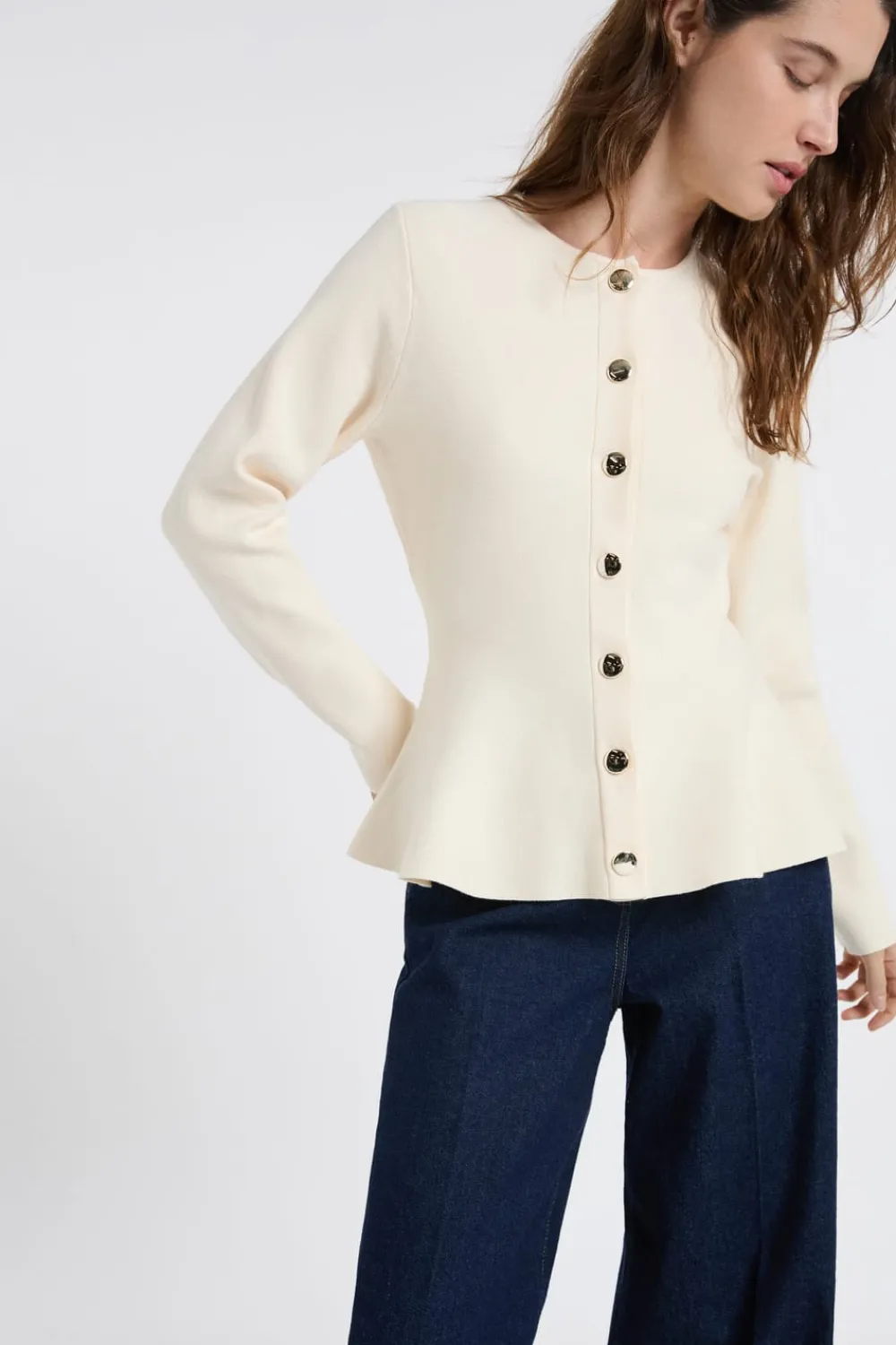 Hot ETAM Top de manga larga con botones dorados lino