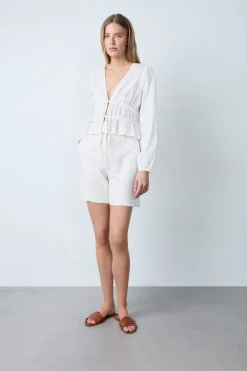 Best ETAM Top de manga larga de algodón con lazos CRUDO