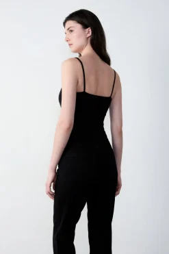Hot ETAM Top de mezcla de algodón con tirantes finos NEGRO