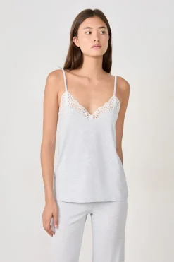 Sale ETAM Top de modal con detalles de encaje GRIS CLARO