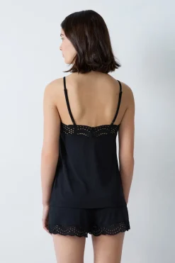Discount ETAM Top de modal con escote de encaje NEGRO