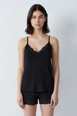 Discount ETAM Top de modal con escote de encaje NEGRO