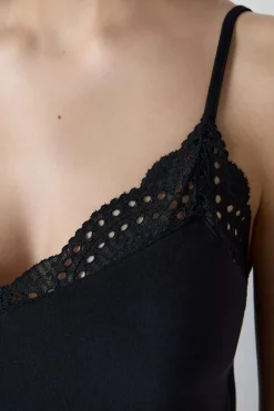 Discount ETAM Top de modal con escote de encaje NEGRO