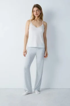 Hot ETAM Top de modal con escote de encaje BLANCO