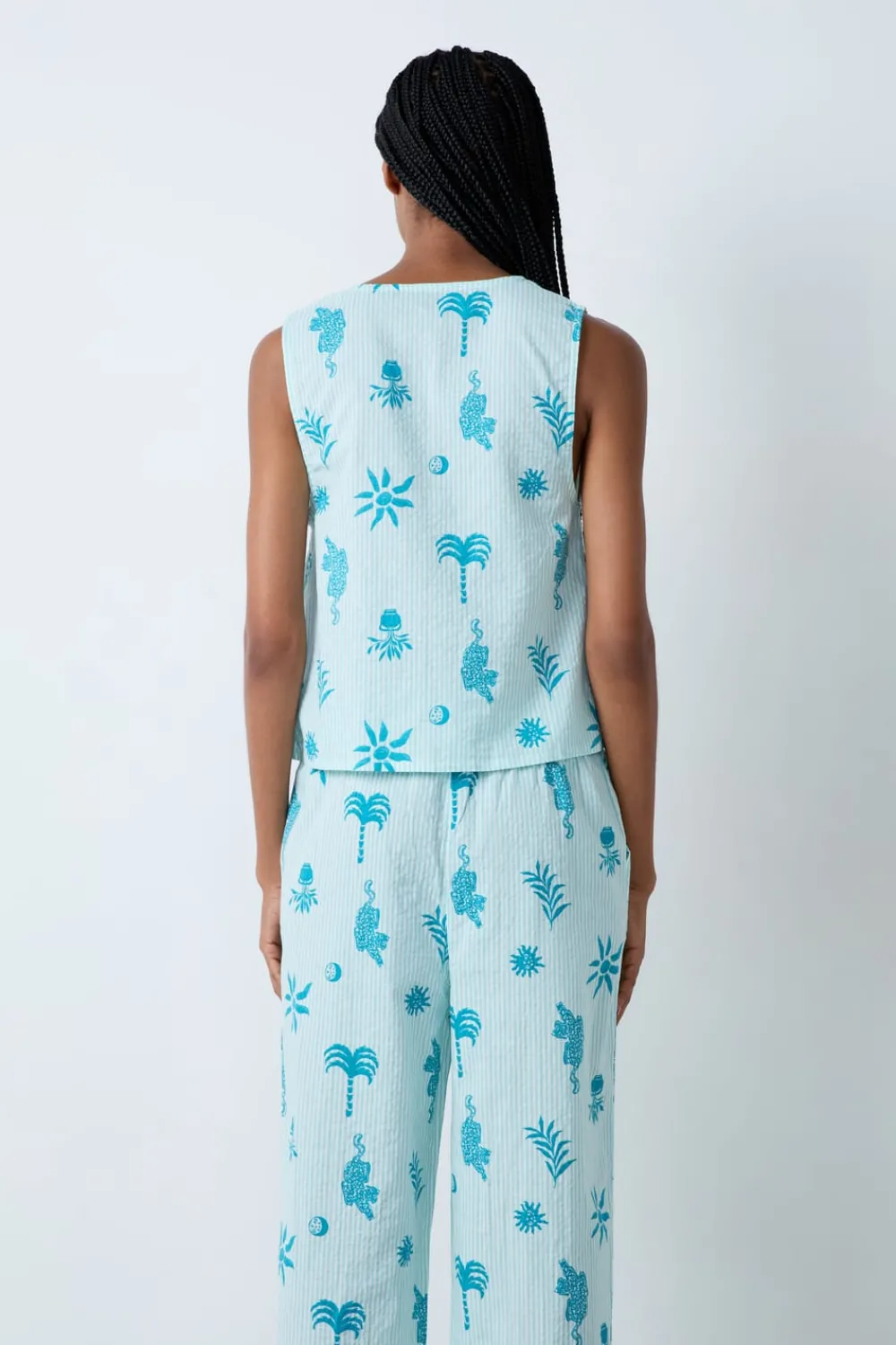 Discount ETAM Top de pijama de algodón con estampado y lazos delanteros ECRU