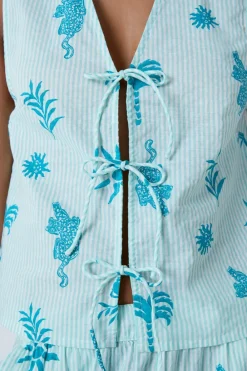 Discount ETAM Top de pijama de algodón con estampado y lazos delanteros ECRU