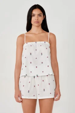 Outlet ETAM Top de pijama de algodón estampado BLANCO