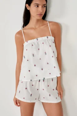 Outlet ETAM Top de pijama de algodón estampado BLANCO