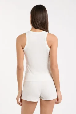 Best ETAM Top de pijama de cuello redondo con algodón BLANCO