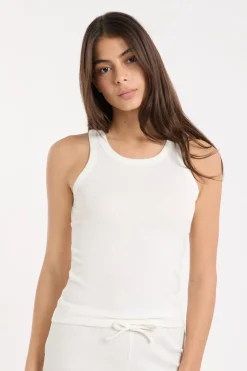 Best ETAM Top de pijama de cuello redondo con algodón BLANCO
