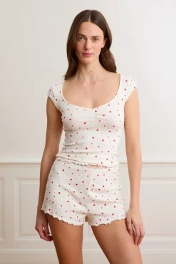 New ETAM Top de pijama de manga corta con estampado de corazones y algodón IMP FD crudo