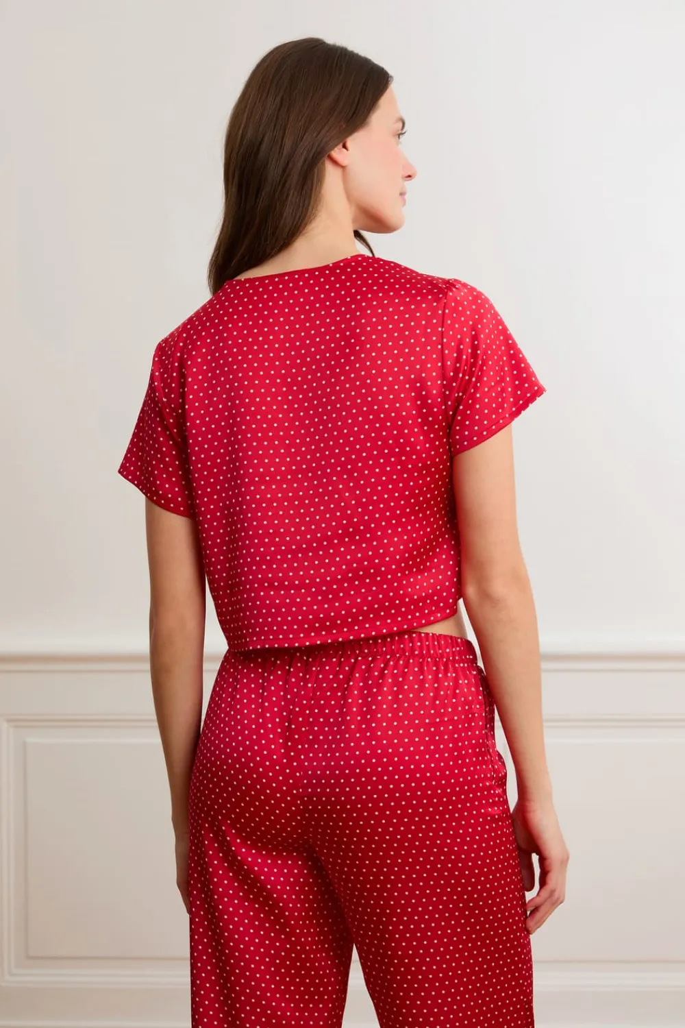 Hot ETAM Top de pijama de satén con lunares ROJO
