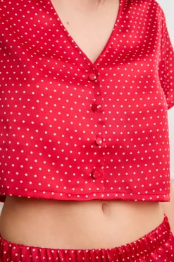 Hot ETAM Top de pijama de satén con lunares ROJO