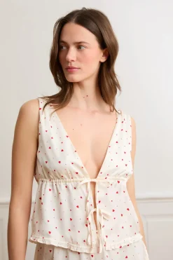 Online ETAM Top de pijama de satén con estampado de corazones IMP FD crudo