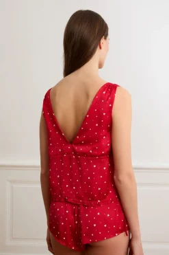 Clearance ETAM Top de pijama de satén con lunares ROJO