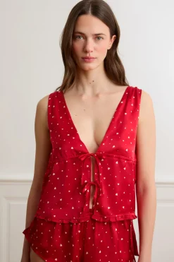 Clearance ETAM Top de pijama de satén con lunares ROJO