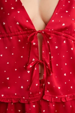 Clearance ETAM Top de pijama de satén con lunares ROJO