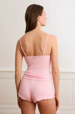 Hot ETAM Top de punto calado de algodón ROSA