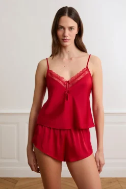 Discount ETAM Top de satén con lazos ROJO