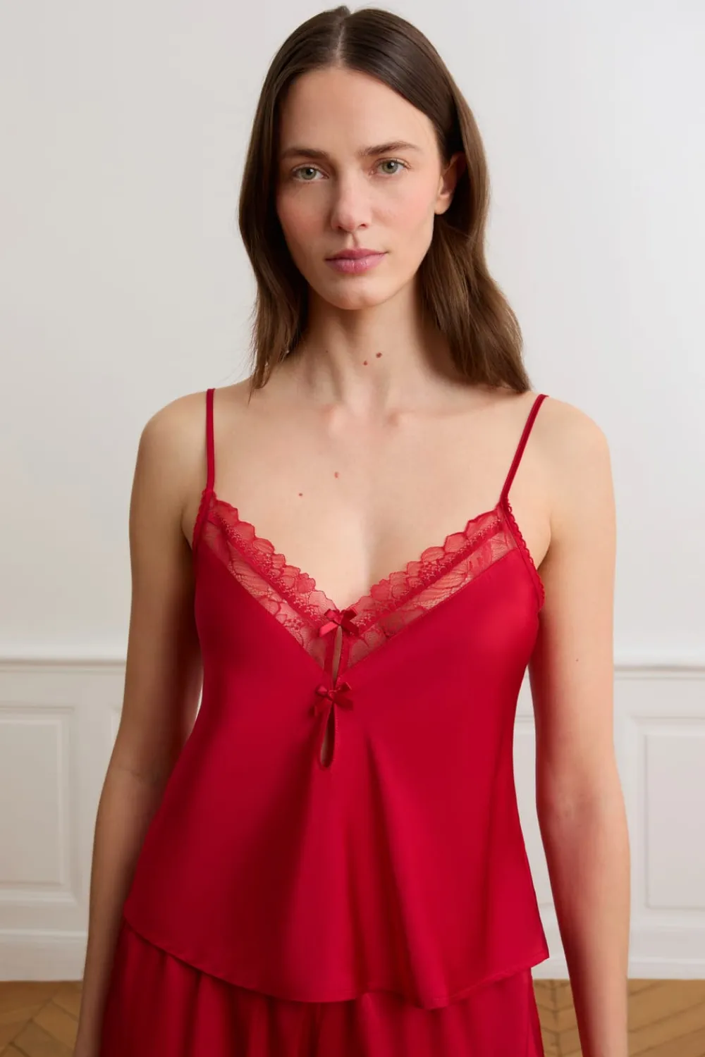 Discount ETAM Top de satén con lazos ROJO