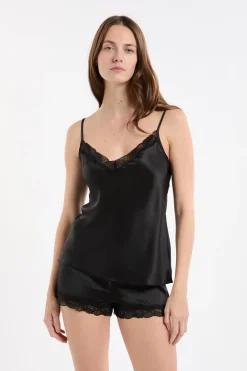 Online ETAM Top de seda NEGRO