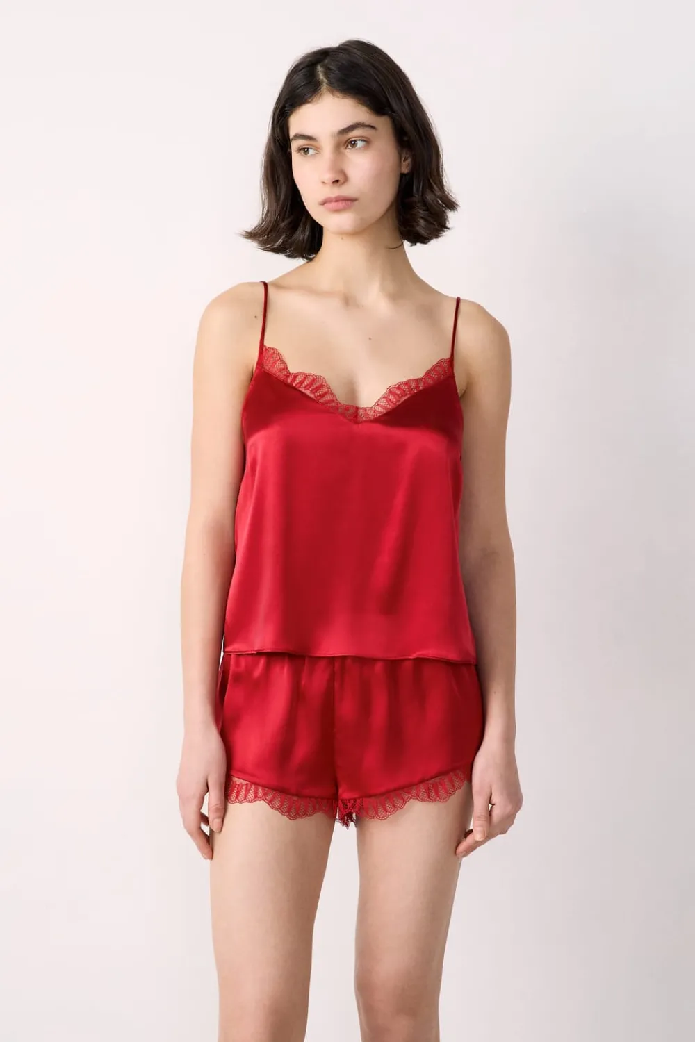 Sale ETAM Top de seda con detalles de encaje CARDINAL