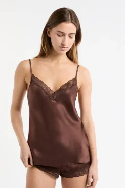 Sale ETAM Top de seda con detalles de encaje HENNA