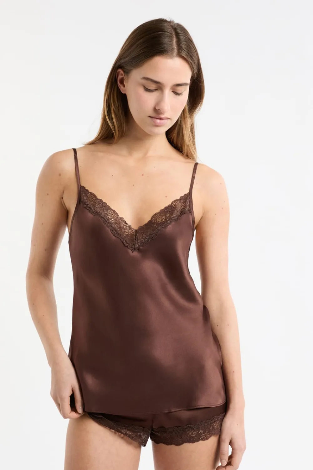 Sale ETAM Top de seda con detalles de encaje HENNA
