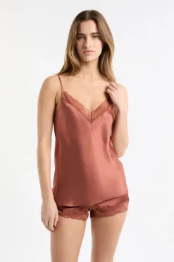 New ETAM Top de seda con detalles de encaje arena