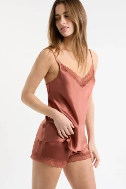 New ETAM Top de seda con detalles de encaje arena