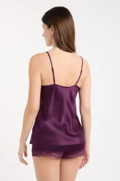 Discount ETAM Top de seda con detalles de encaje morado