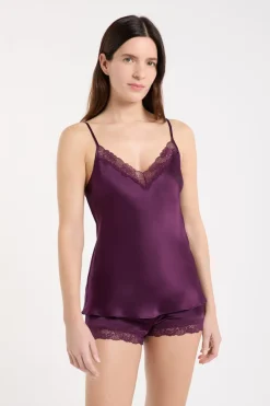 Discount ETAM Top de seda con detalles de encaje morado
