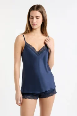ETAM Top de seda con detalles de encaje TRANSPARENTE