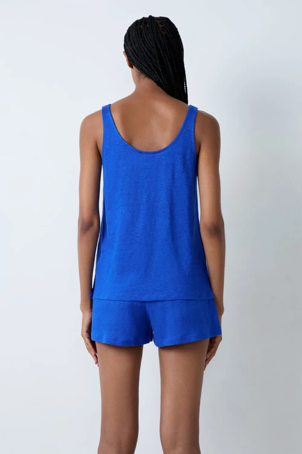 Online ETAM Top de tirantes de lino AZUL REAL
