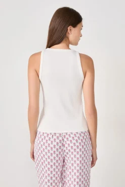 Hot ETAM Top de tirantes de pijama de algodón BLANCO