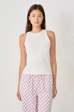 Hot ETAM Top de tirantes de pijama de algodón BLANCO