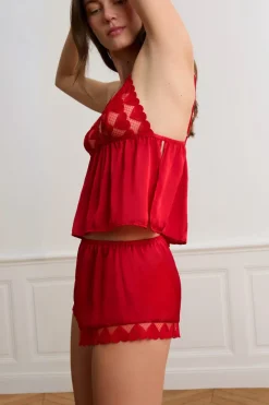 Best ETAM Top interior bordado con estampado de corazones ROJO