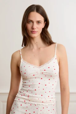 Clearance ETAM Top interior de punto calado con corazones de algodón IMP FD crudo