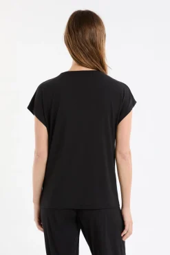 Best ETAM Top liso de manga corta NEGRO